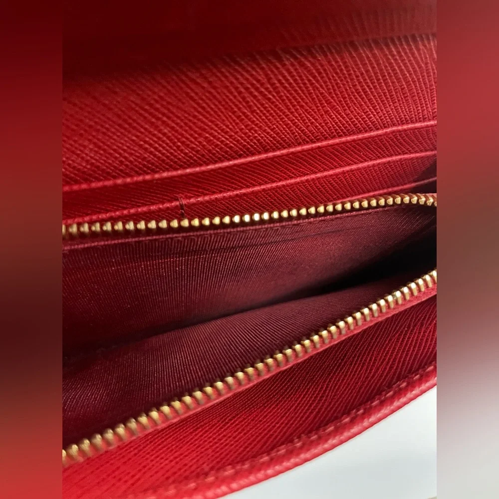 Prada - Saffiano Leather | Double Snap Long Wallet - Red | Gold Hardware - $1020 - Picture 7 of 16
